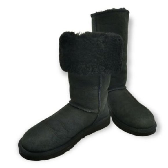UGG Classic Tall  Snow Boots Women's Size 7 Black Shearling Suede EUC 5815 17" - Picture 2 of 10